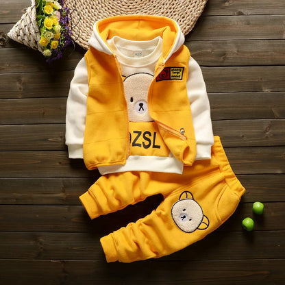 Baby Boy Clothes 2023 Autumn Cotton Thick Warm Casual Hooded Sweater Winter Cartoon Cute Bear Three-Piece Baby Girl Suit 0-5Y
