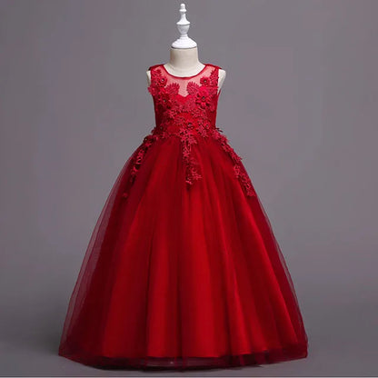 4-15yrs Kids Dresses For Girl Clothes Lace Flower Ball Gown Girls Long Dress For Wedding Prom Party Dresses Teenage Girl Costume