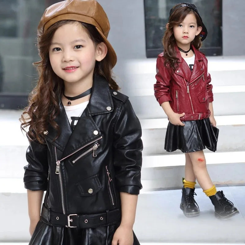 Pu Girls Teens Jackets Girl Kids Classic Collar Coats Teen Windbreaker Clothing Children's Outerwear 3-12 Years Girls Jackets