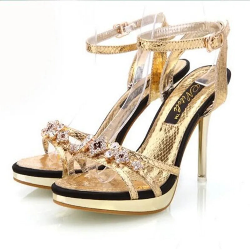 High Heels for Women ELEGANT Sweet Fashion British Style Slip-On 12CM Thin Heels Pointed Toe Office Career Women Shoes Gold 46