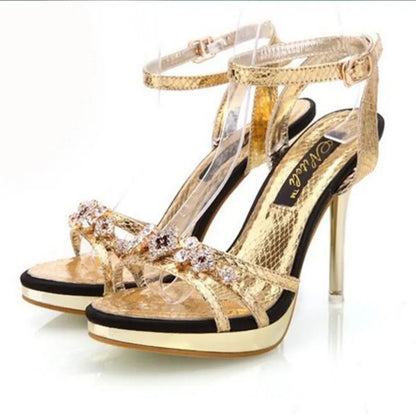 High Heels for Women ELEGANT Sweet Fashion British Style Slip-On 12CM Thin Heels Pointed Toe Office Career Women Shoes Gold 46