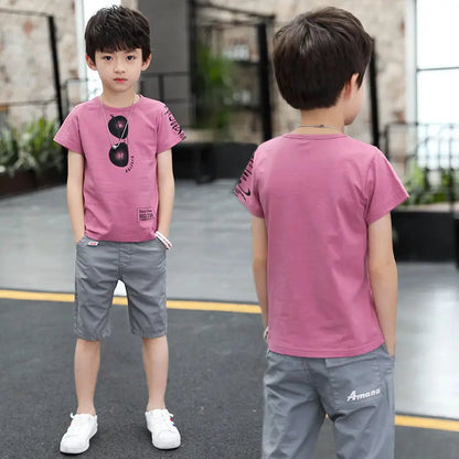 2026 summer Teenager Boys Clothes Casual Outfit Kids Tracksuit Child t shirt + shorts hot pant 4 5 6 7 8 9 10 12 11 13 14 Year