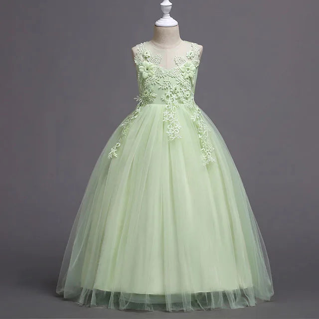 4-15yrs Kids Dresses For Girl Clothes Lace Flower Ball Gown Girls Long Dress For Wedding Prom Party Dresses Teenage Girl Costume