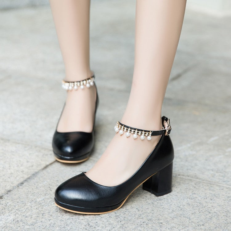 Children Girls High heel Shoes For Kids Princess Sandals Fashion  Pearl Thick Heel Shallow Female High heels For Party Wedding