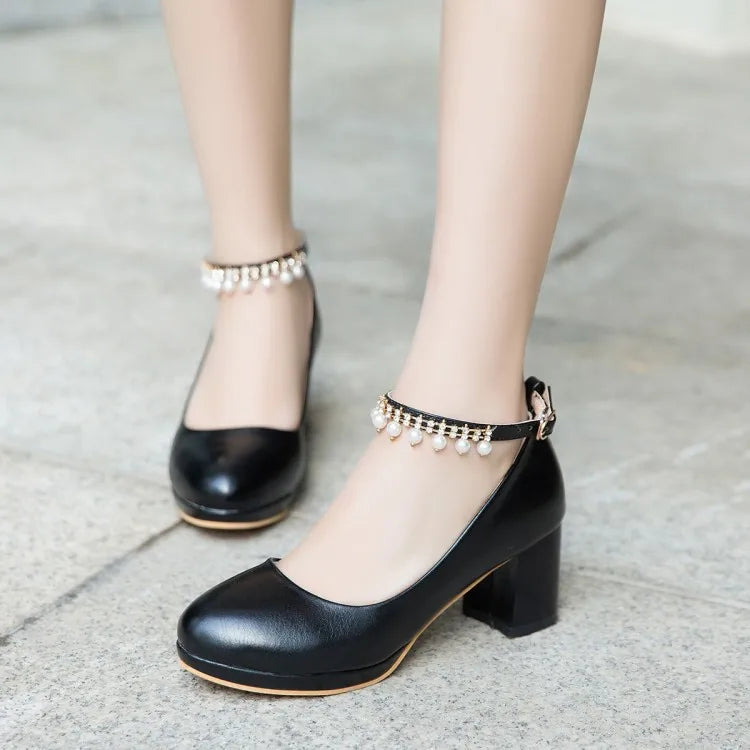 Children Girls High heel Shoes For Kids Princess Sandals Fashion  Pearl Thick Heel Shallow Female High heels For Party Wedding