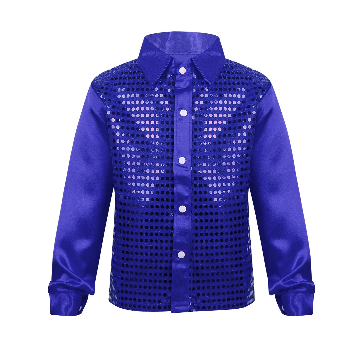 Kids Boys Shirts Shiny Sequined Long Sleeve Shirt Tops For Choir Jazz Street Dance Wear Child Dance Shirts Performance Costumes