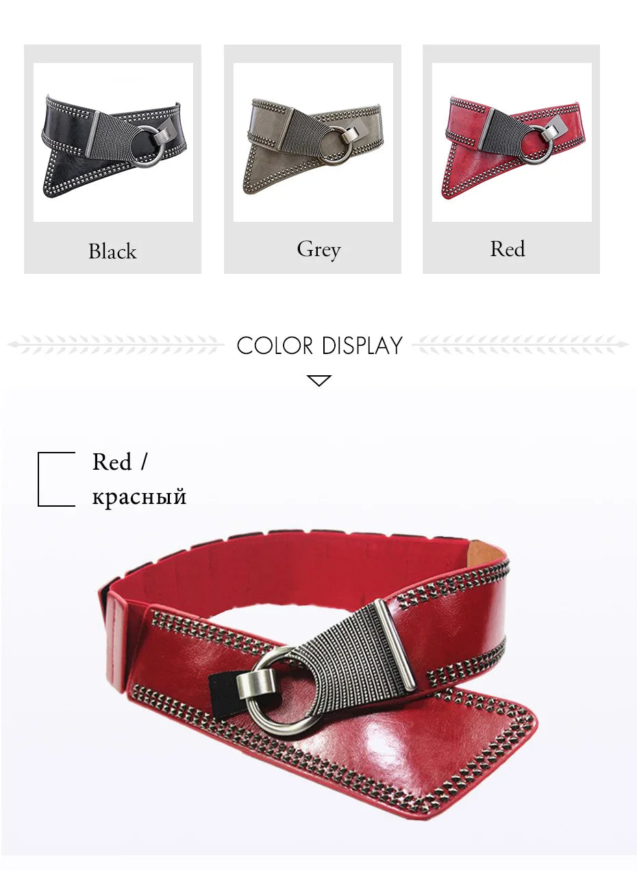 Maikun Fashion Punk Rocker Wide Belts for Women Elastic Wide European Style Women Belts Metal Round Buckle