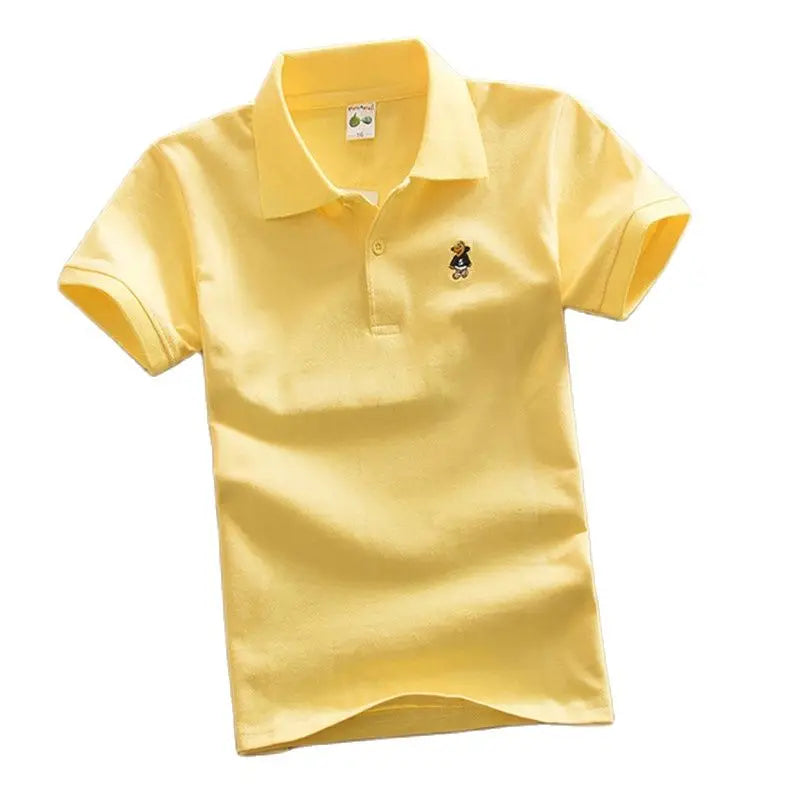 Boys Teens Short Sleeve Shirt 2023 Summer Fashion Cartoon Bear Embroidery School Clothes Little Girl Polo Shirts 2-14 Years Tops