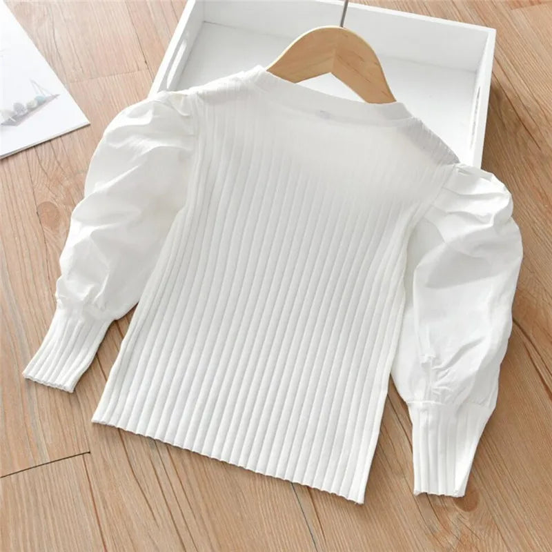 Fashion Kids Girls Blouse Puff Long Sleeve Girls Shirt White Blouse Tops Children Clothes Baby Toddler Teen School Princess A383