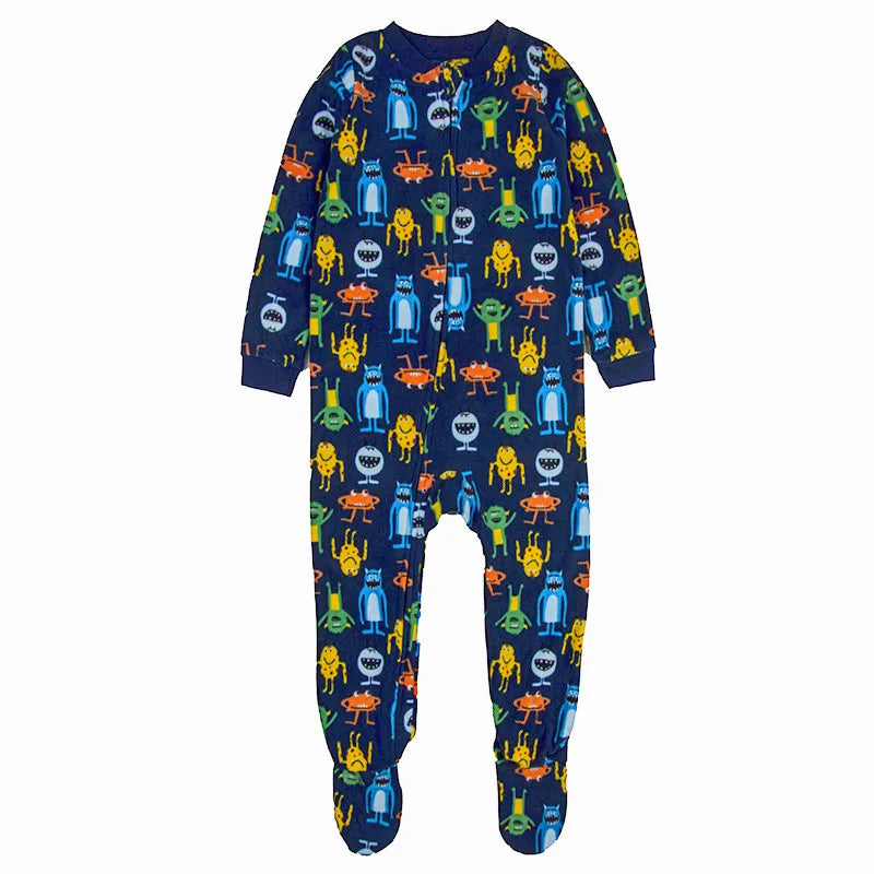 One-piece pajamas for children aged 3-10, pajamas for boys and girls, fleece one-piece suits, soft and warm.