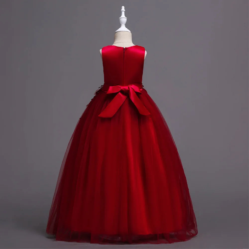 4-15yrs Kids Dresses For Girl Clothes Lace Flower Ball Gown Girls Long Dress For Wedding Prom Party Dresses Teenage Girl Costume