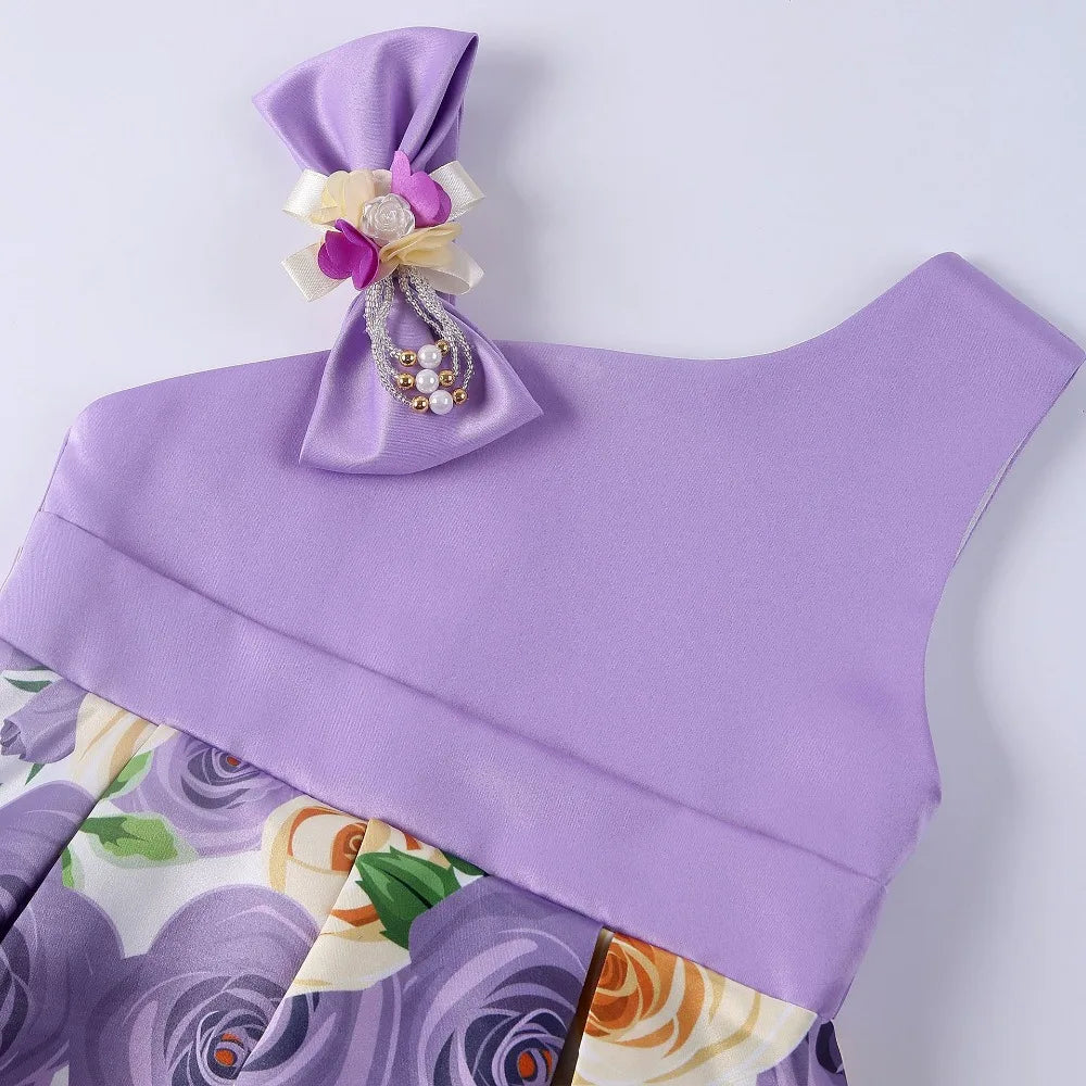 Girls Dress For Kids Clothes Flower One-shoulder Pageant Birthday Wedding Party Princess Children Dress 3 4 5 6 7 8 9 years