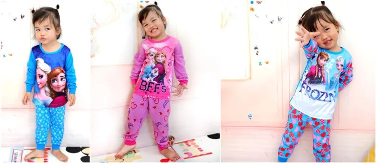 Free Shipping Girls Pajamas Kids Princess Anna Elsa Sleepwear Children Cartoon Clothing Set Baby Rapunzel Pijamas Cotton Pyjama