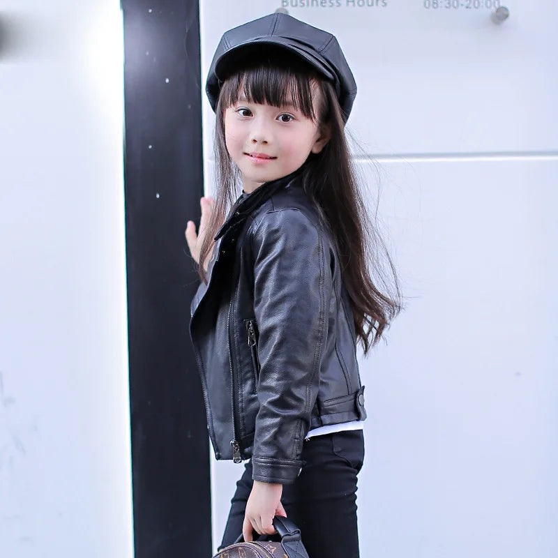 Pu Girls Teens Jackets Girl Kids Classic Collar Coats Teen Windbreaker Clothing Children's Outerwear 3-12 Years Girls Jackets