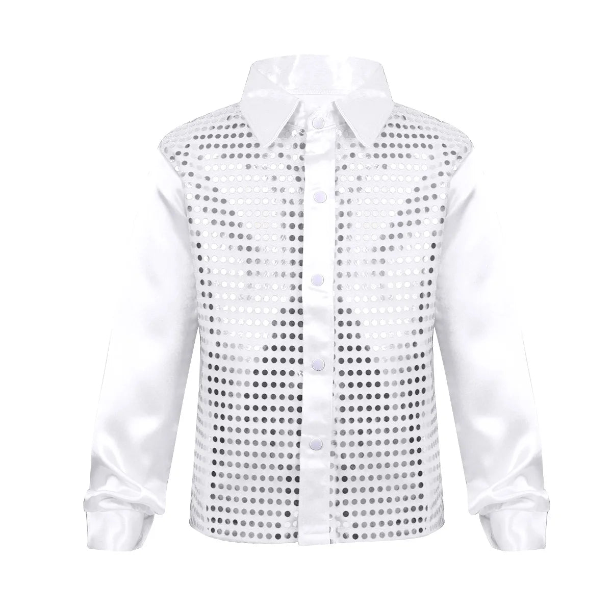 Kids Boys Shirts Shiny Sequined Long Sleeve Shirt Tops For Choir Jazz Street Dance Wear Child Dance Shirts Performance Costumes