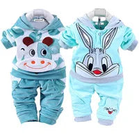 Baby Boy Clothes 2023 Autumn Cotton Thick Warm Casual Hooded Sweater Winter Cartoon Cute Bear Three-Piece Baby Girl Suit 0-5Y