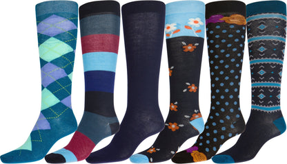 Sakkas Liea Ladies Colorful Unique Pattern / Solid Knee High Socks Assorted 6-Pack