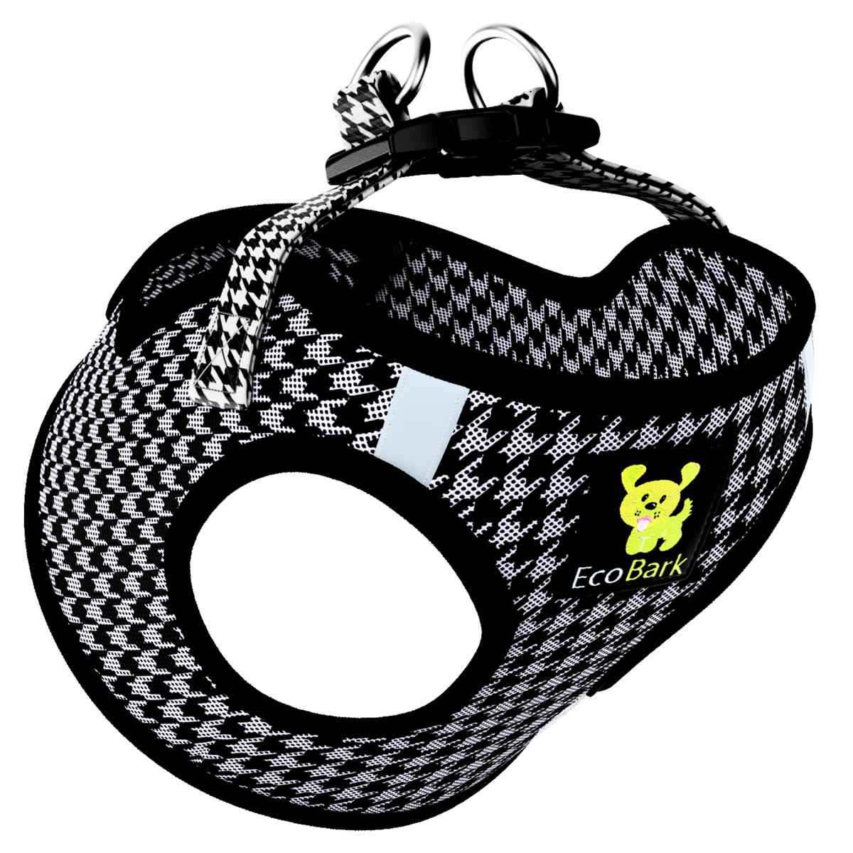 EcoBark Step In Dog Harness - Teacup & Small Breeds- Reflective Soft Mesh Harness for Teacup, Small Dogs and Puppies / Houndstooth