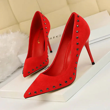 Vintage Women's High Heels with Pointed Toe and Studs