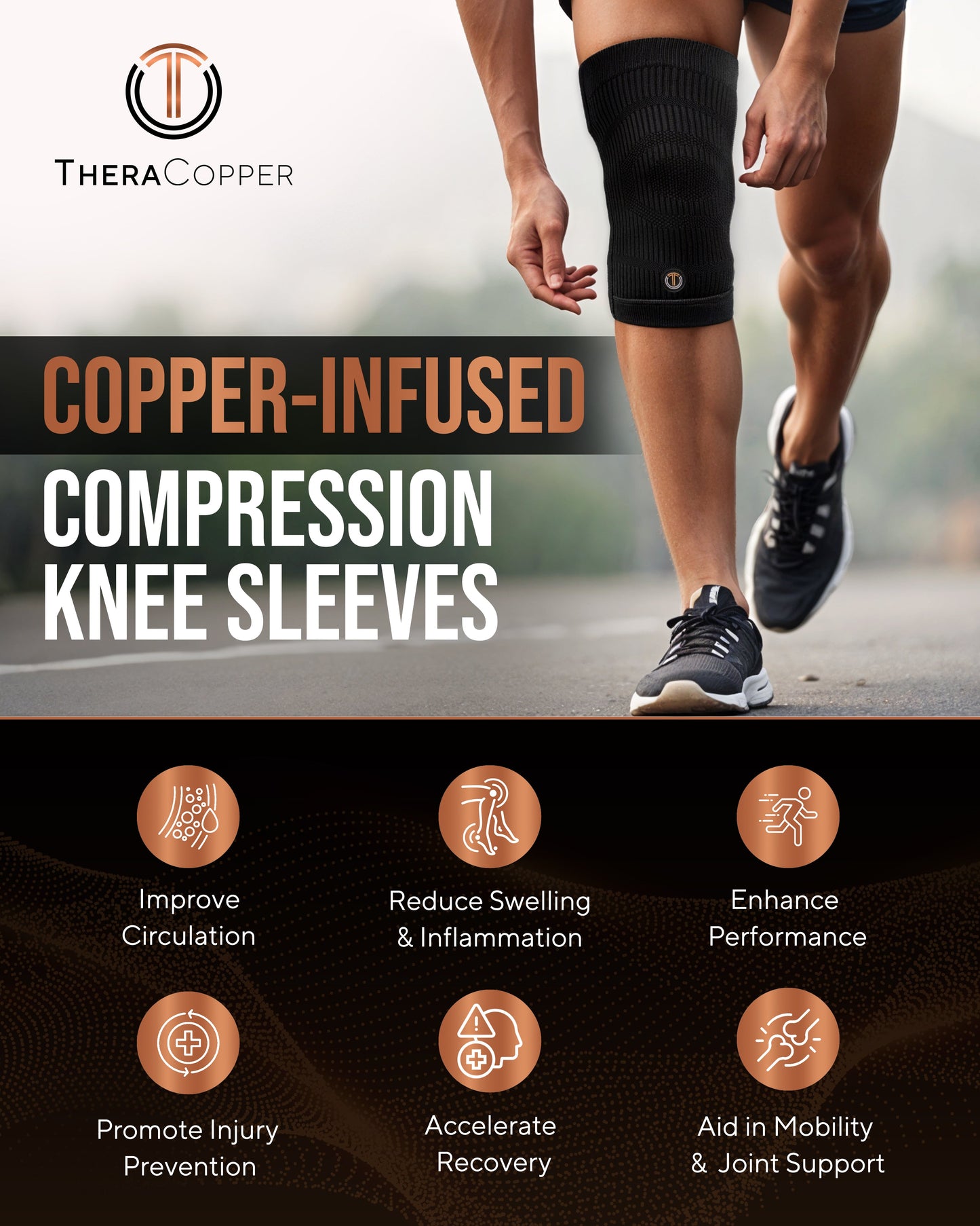 Copper Compression Knee Sleeves (2 Pack)