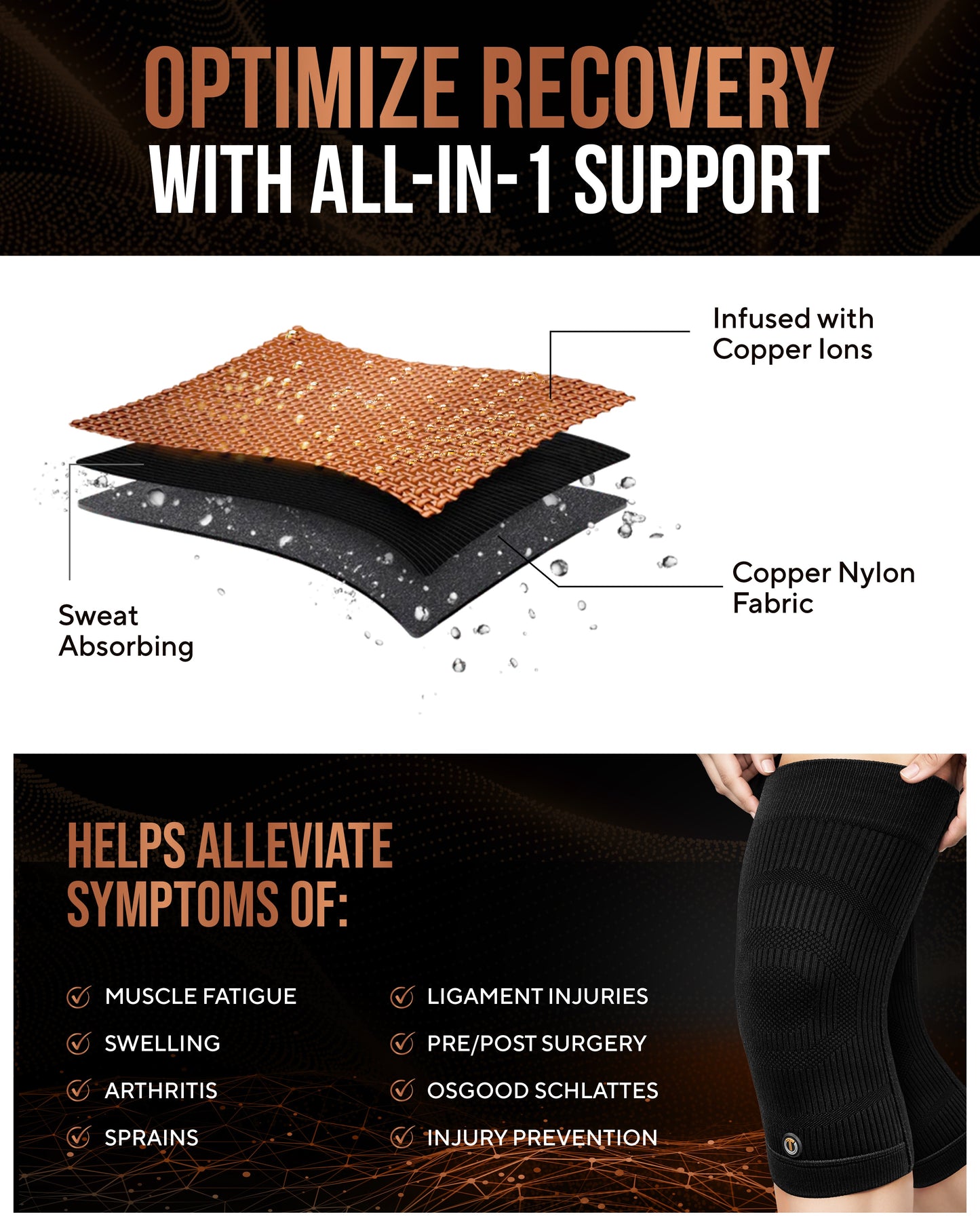 Copper Compression Knee Sleeves (2 Pack)
