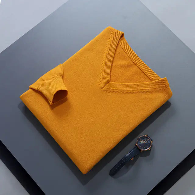Men's V-Neck Cashmere Sweater - Soft Warm Pullover
