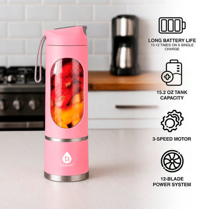 Pursonic USB Portable Juicer & Blender Cup – On-the-Go 12-Blade Smoothie Maker with 3-Speed Motor & USB-C Fast Charging