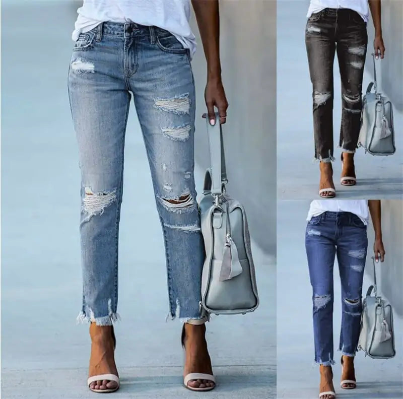 Plus Size Women's Ripped Jeans Trousers