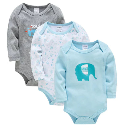 Long Sleeve Cotton Baby Bodysuit 3-Piece Set (1 Piece)