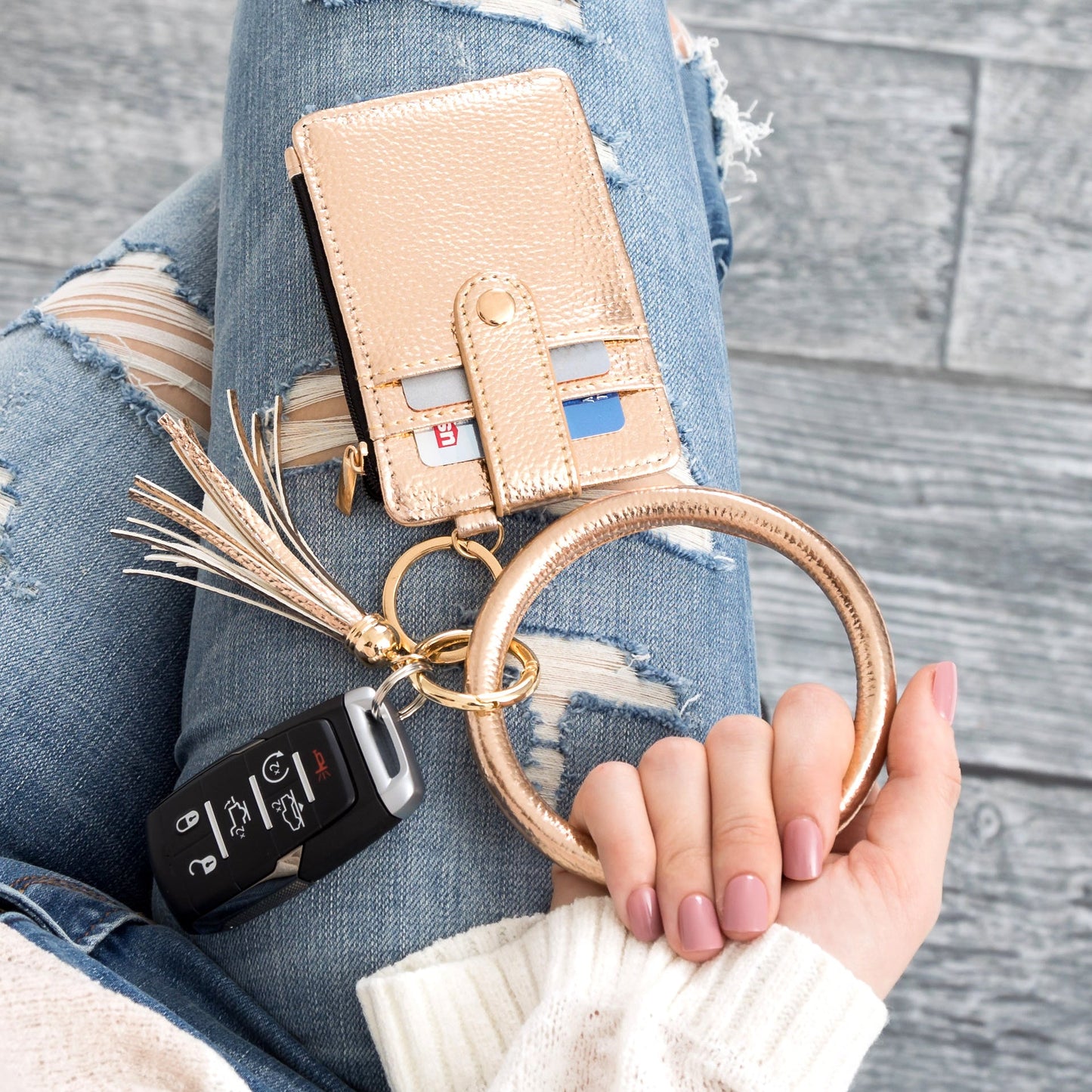 Key Ring ID Wallet Zip Bracelet