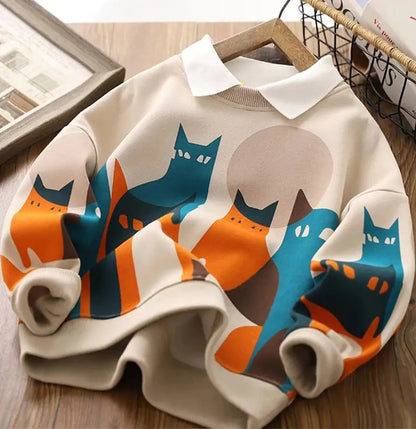 Boys Cartoon Hoodies Long Sleeve Sports Top for Kids