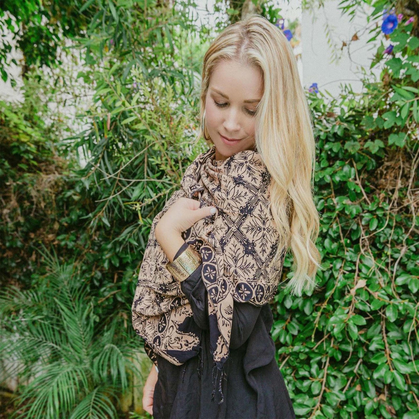 Handmade Batik Scarf, Black Brown Harvest, Hand Dyed, 100% Cotton