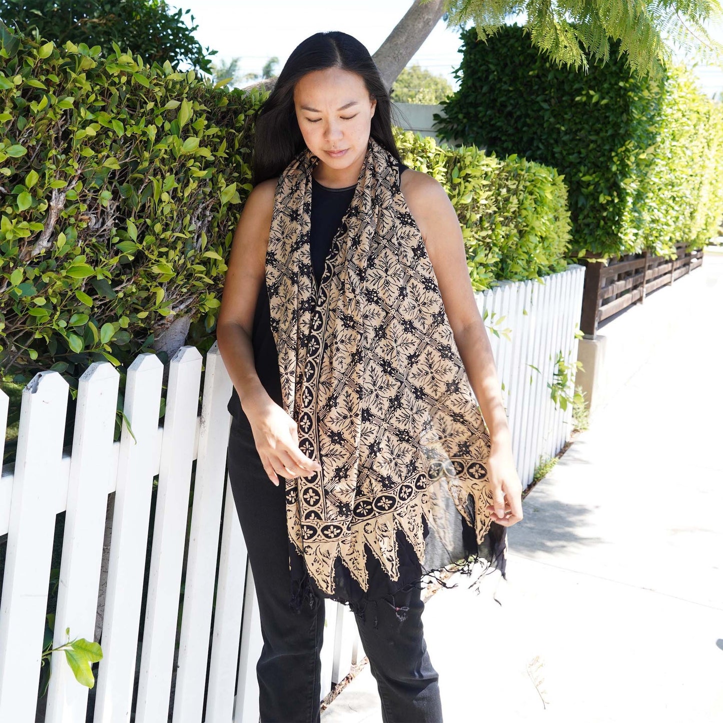 Handmade Batik Scarf, Black Brown Harvest, Hand Dyed, 100% Cotton