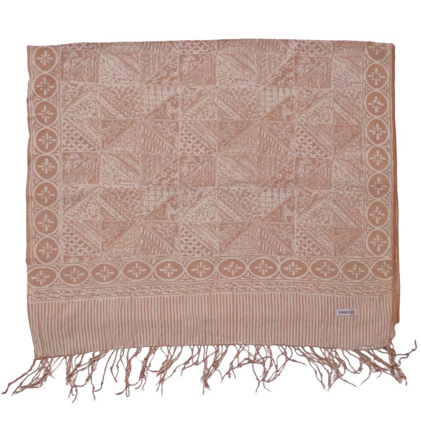 Handmade Batik Scarf - soft Cotton - Apricot Grid, Peach, Coral
