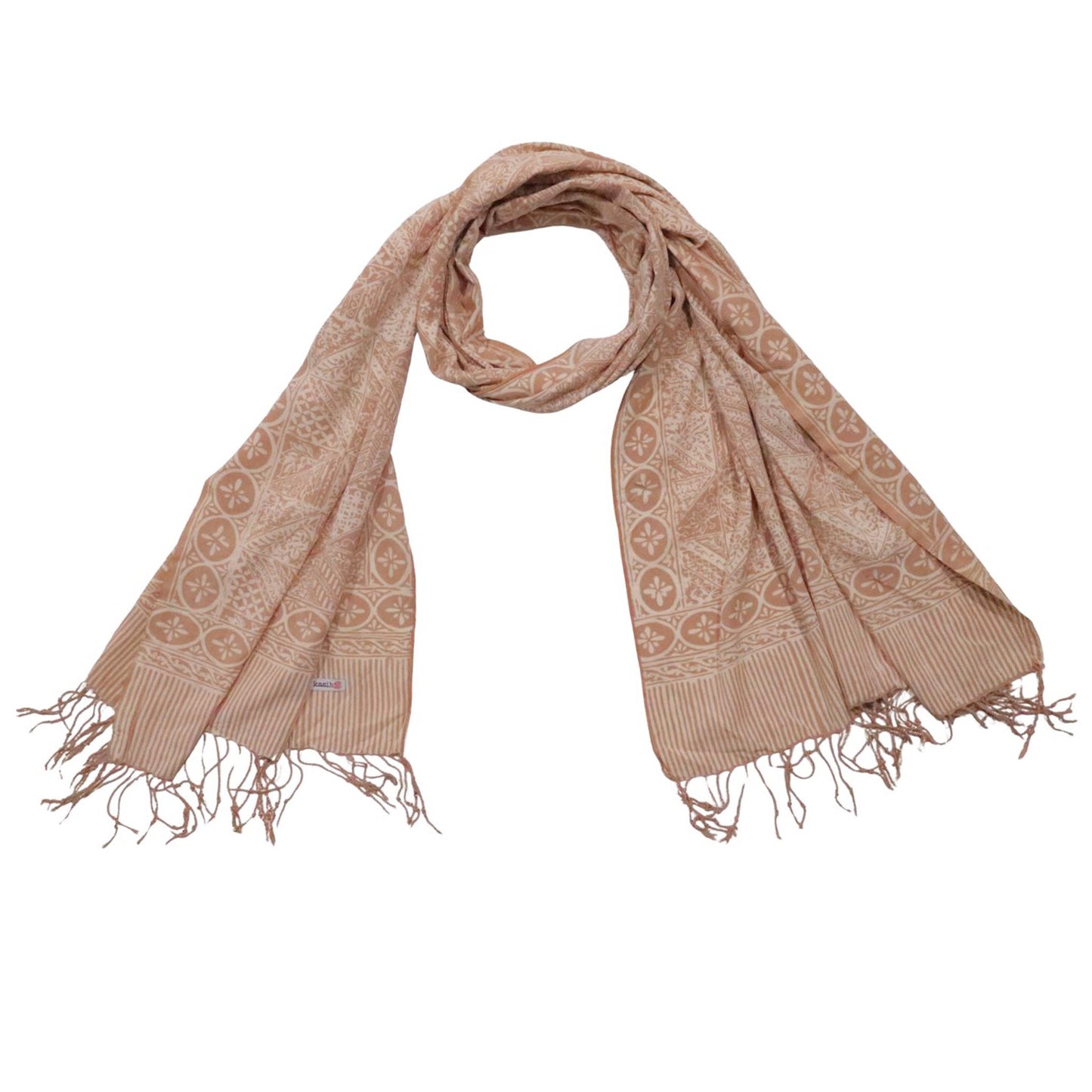 Handmade Batik Scarf - soft Cotton - Apricot Grid, Peach, Coral