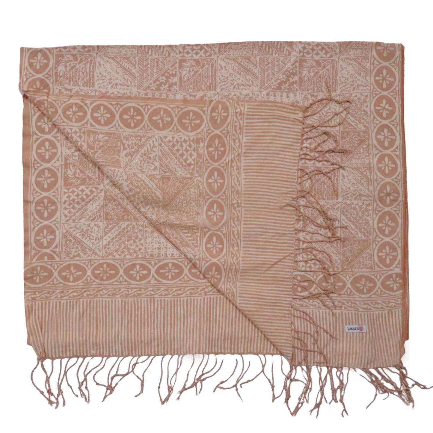 Handmade Batik Scarf - soft Cotton - Apricot Grid, Peach, Coral