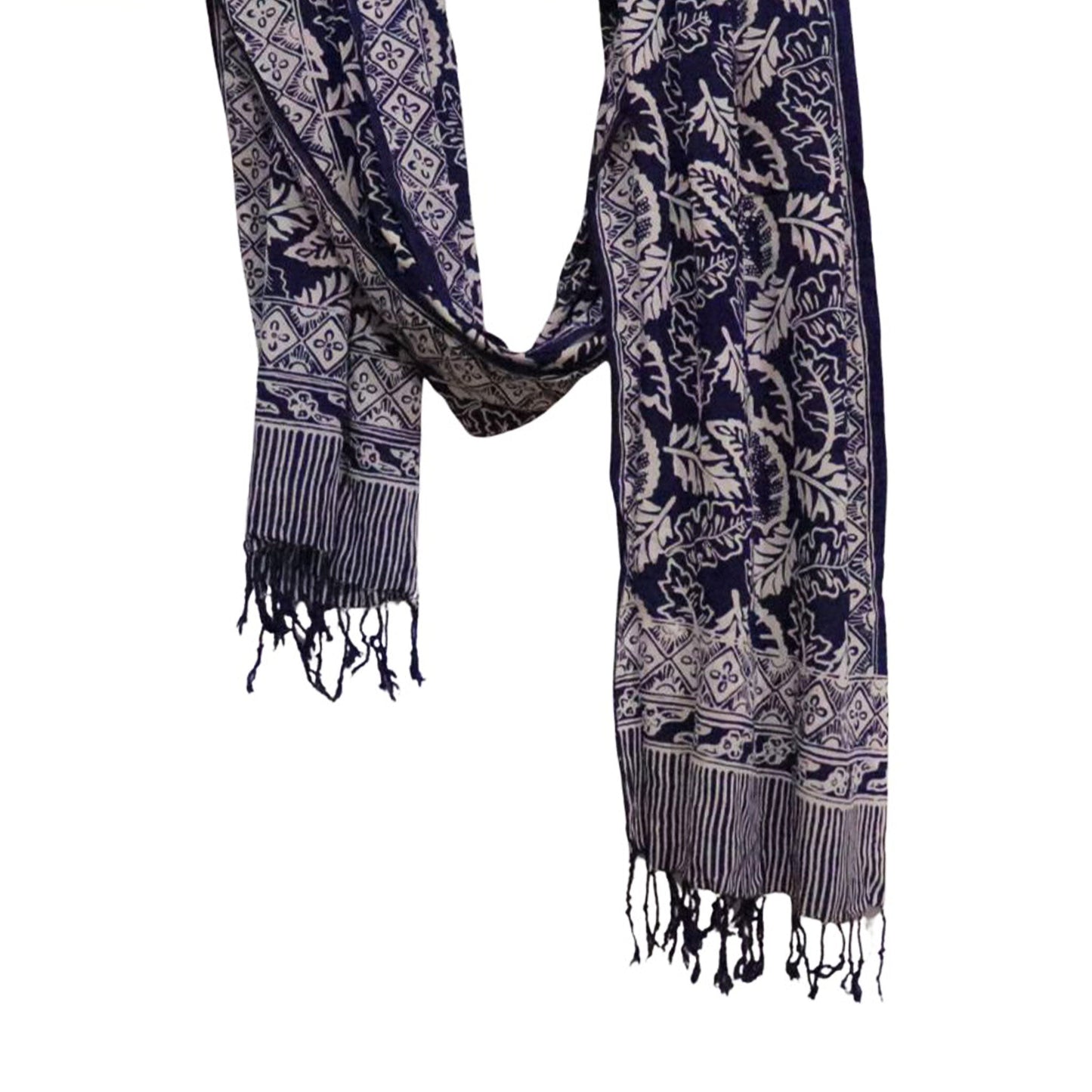 Hand Dyed Batik Scarf, 100% Cotton, Scarves, Bandana, Wrap , Blue Leaves