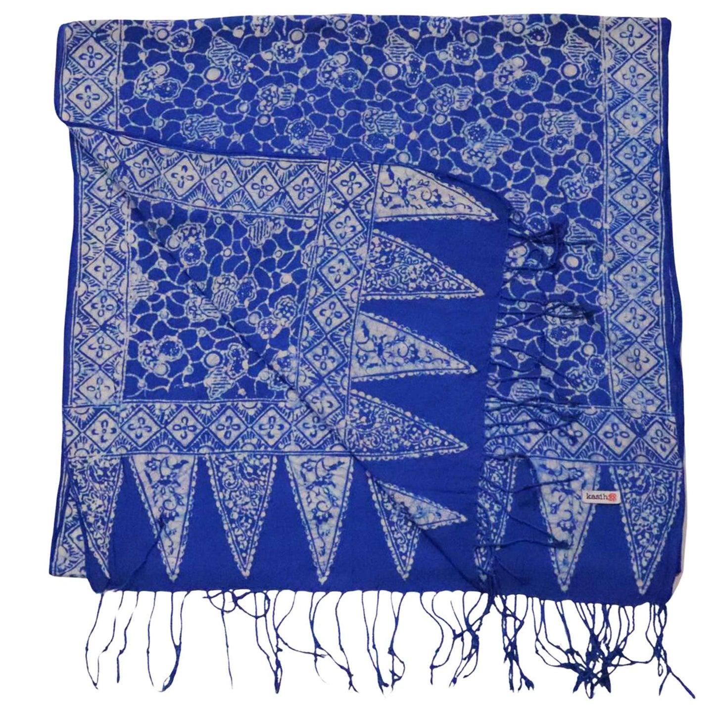 Handmade Batik Scarf, soft Cotton, Boulder, Blue, Light Blue, White