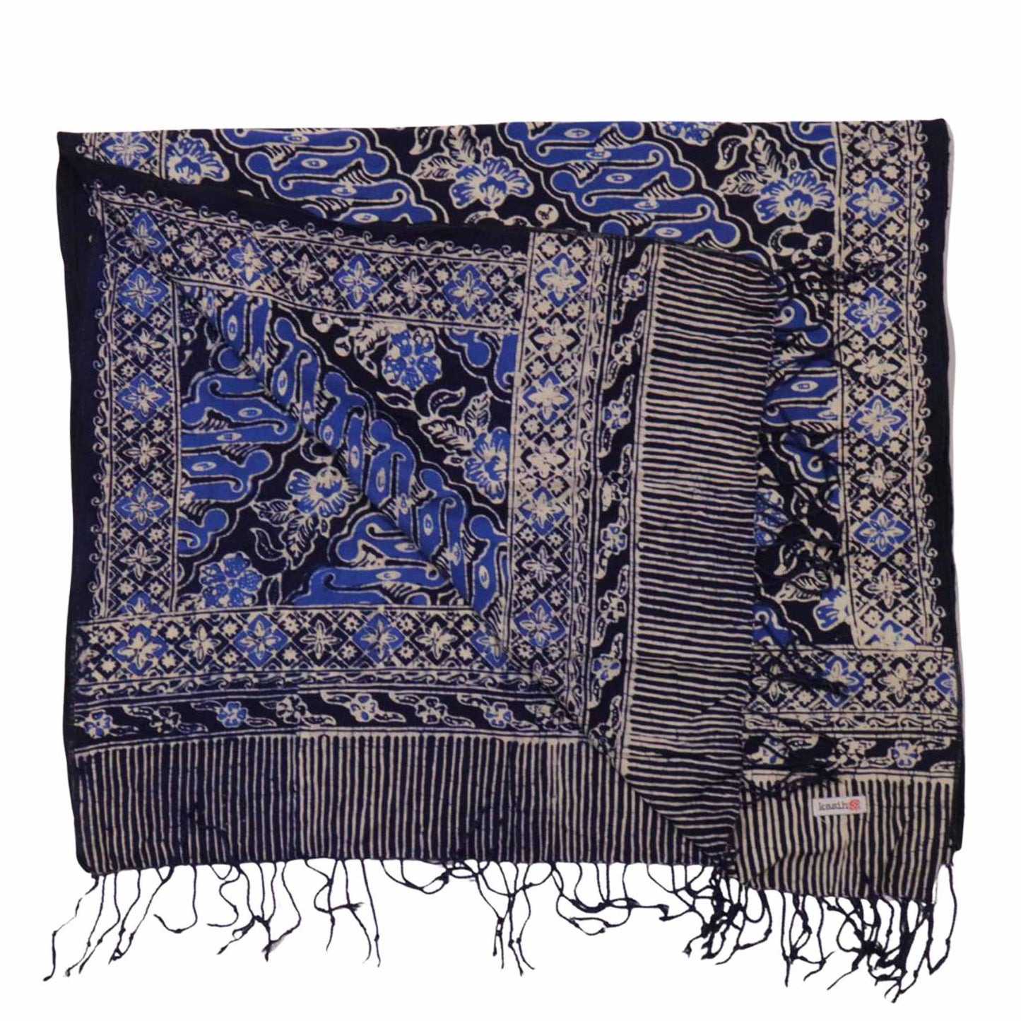Handmade Batik Scarf, Soft Cotton, Midnight Autumn, Blue Black Navy, White