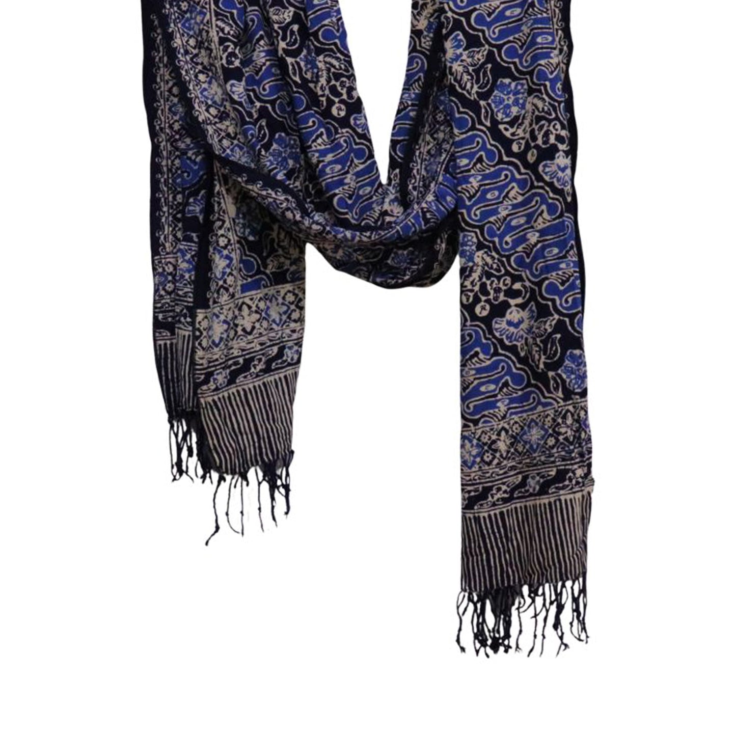 Handmade Batik Scarf, Soft Cotton, Midnight Autumn, Blue Black Navy, White