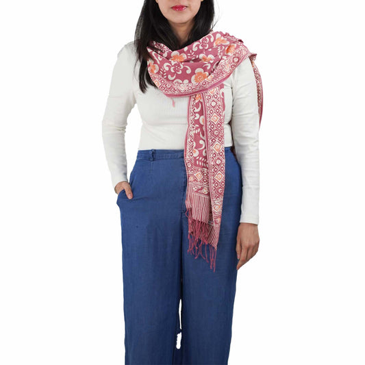 Handmade Batik Scarf, Cotton, Plumeria, Pink, Purple, Peach