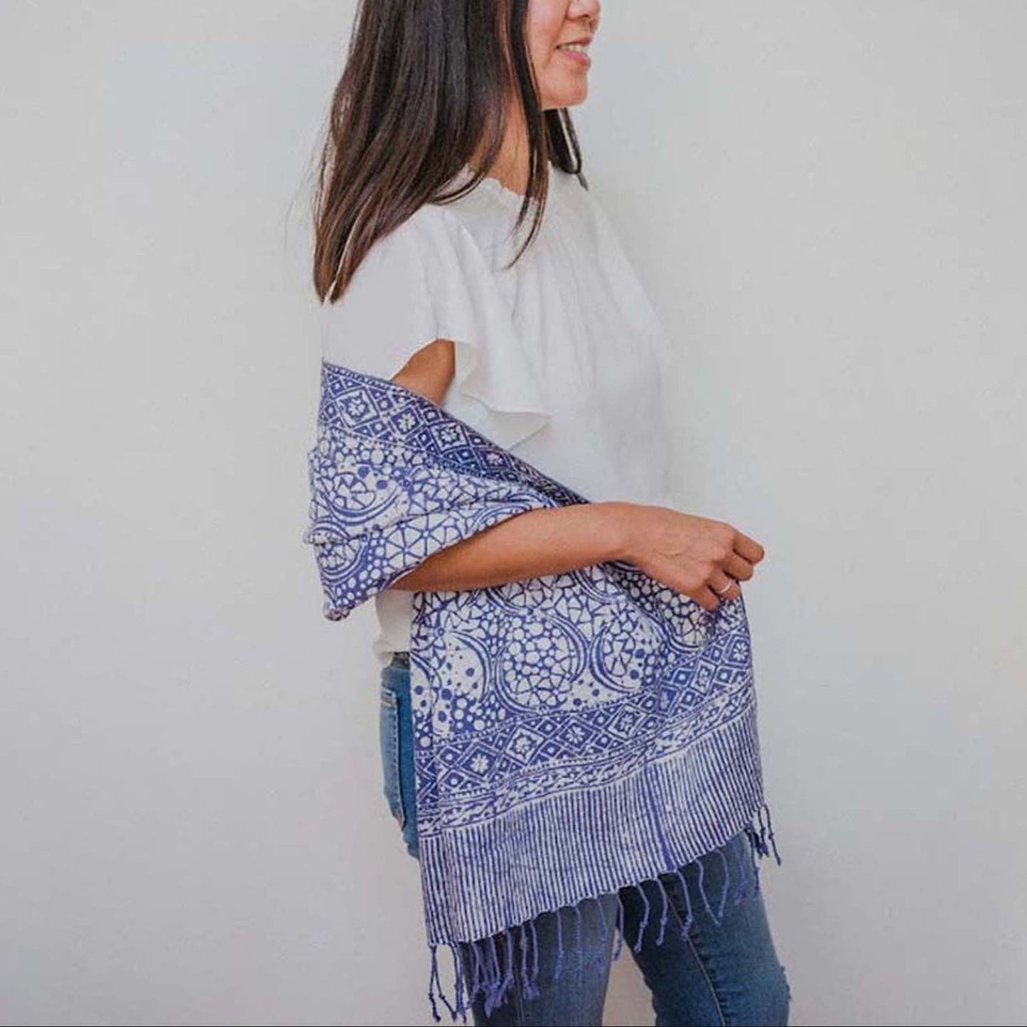 Handmade Batik Scarf - Cotton Fabric - Stone