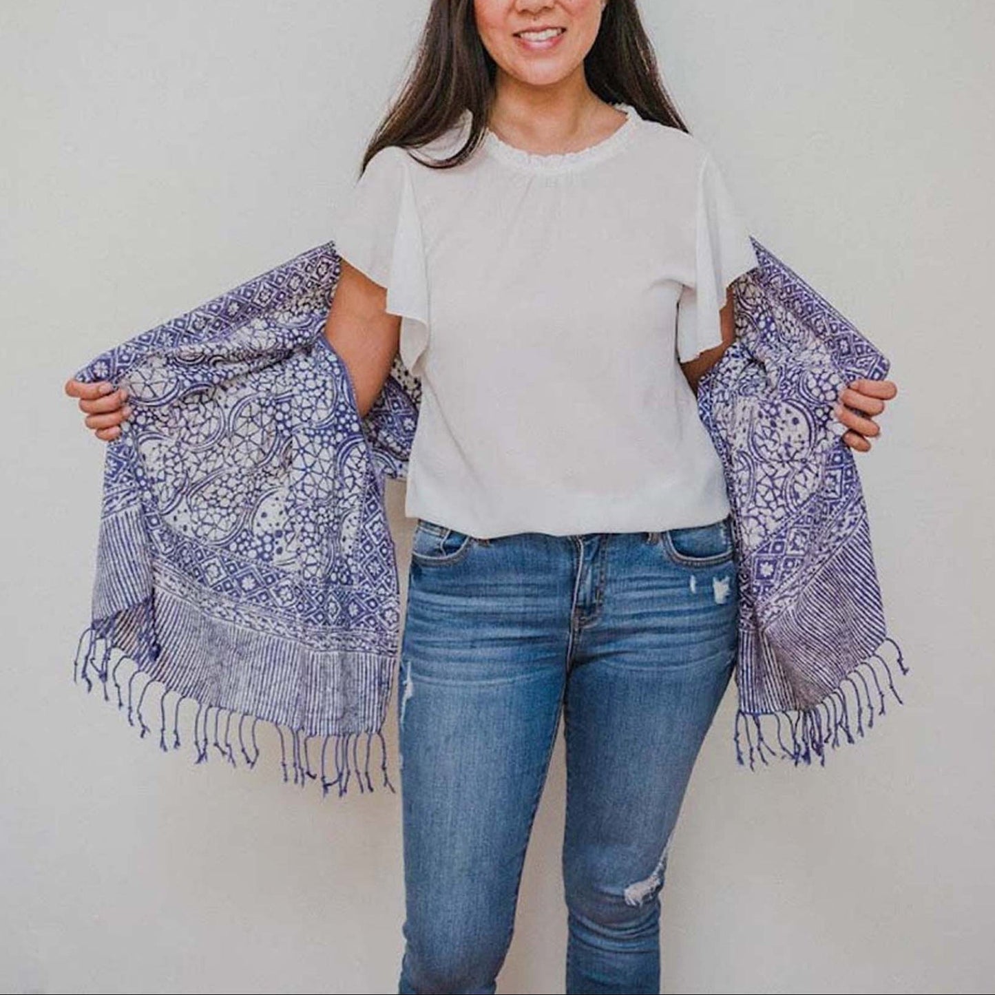 Handmade Batik Scarf - Cotton Fabric - Stone