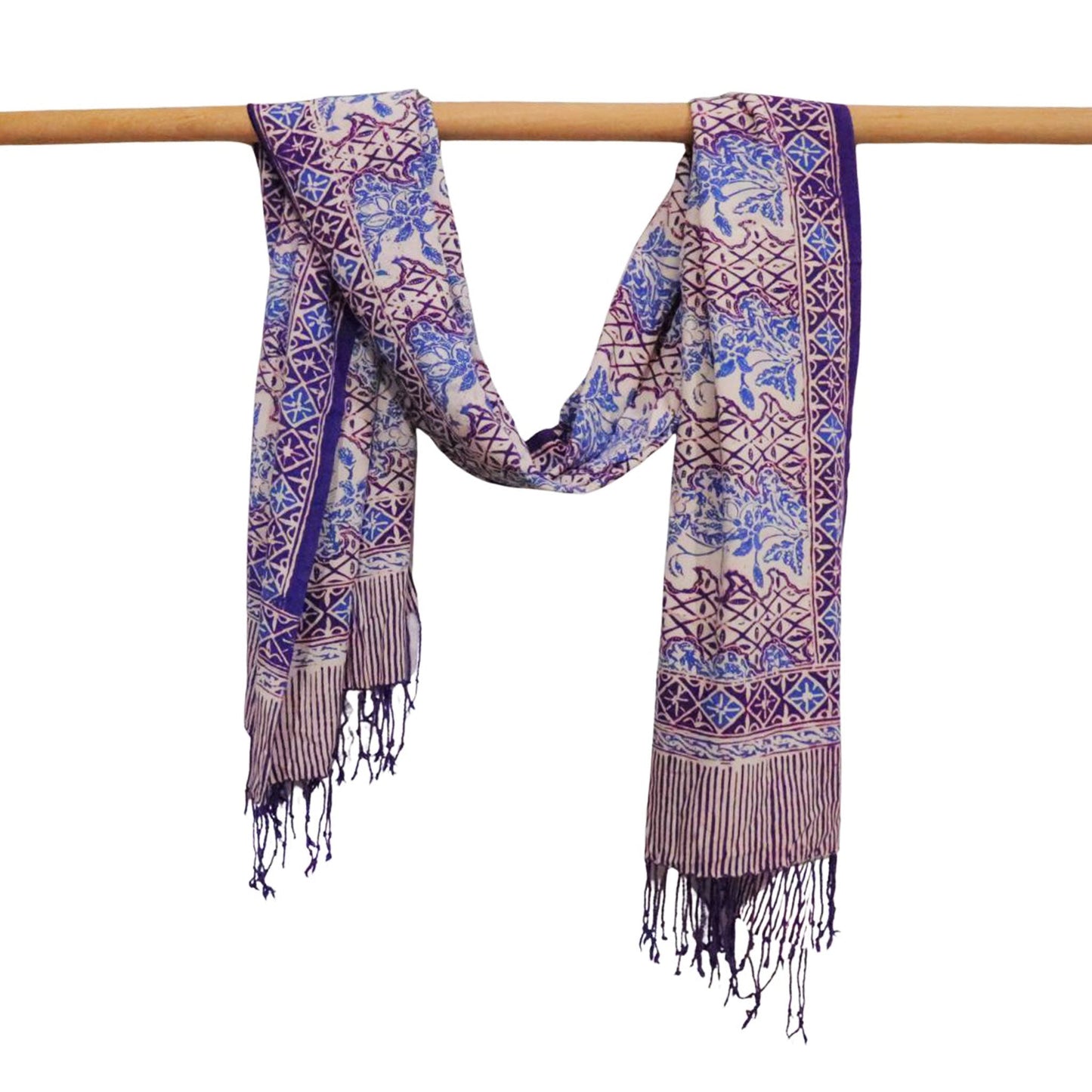 Handmade Batik Scarf - soft Cotton - Vines in Navy Blue