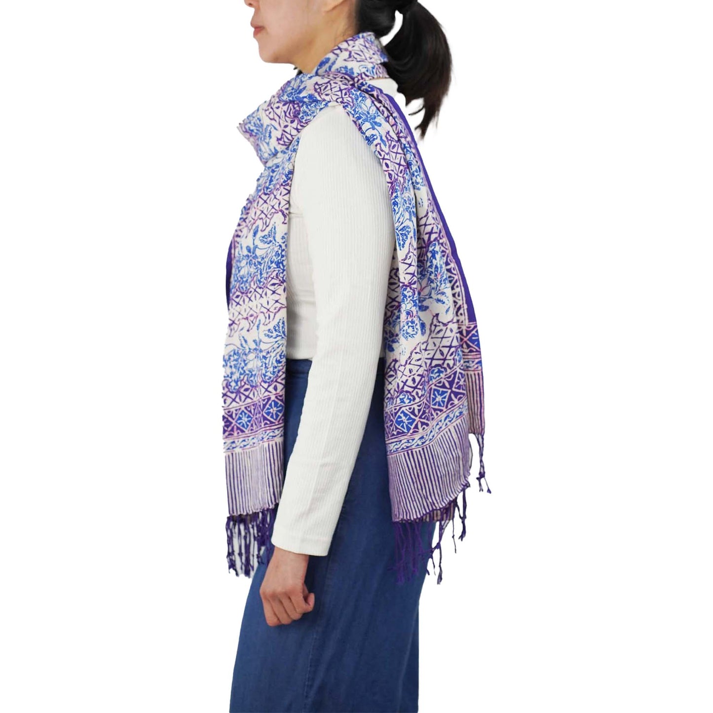 Handmade Batik Scarf - soft Cotton - Vines in Navy Blue