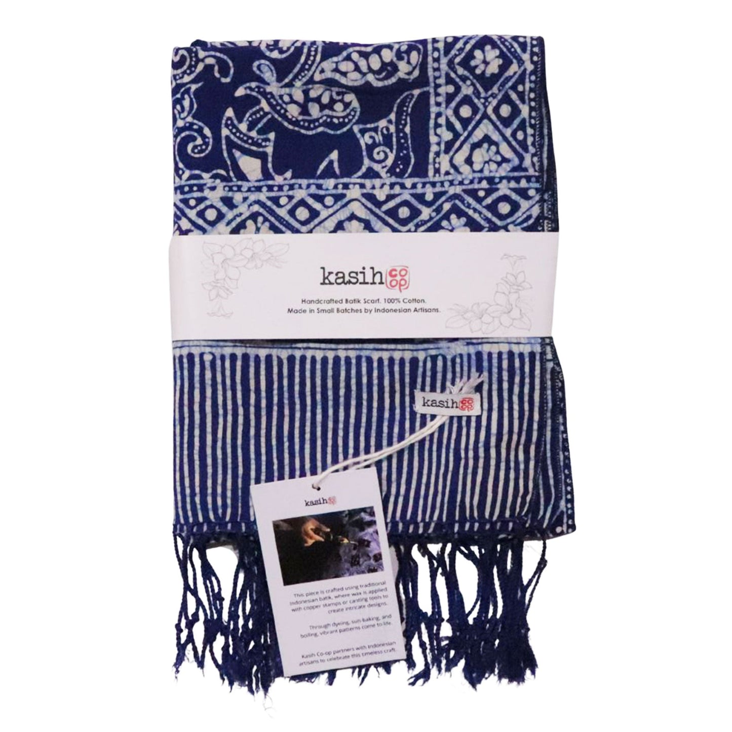 Handmade Batik Scarf - Cotton - Wings, Blue