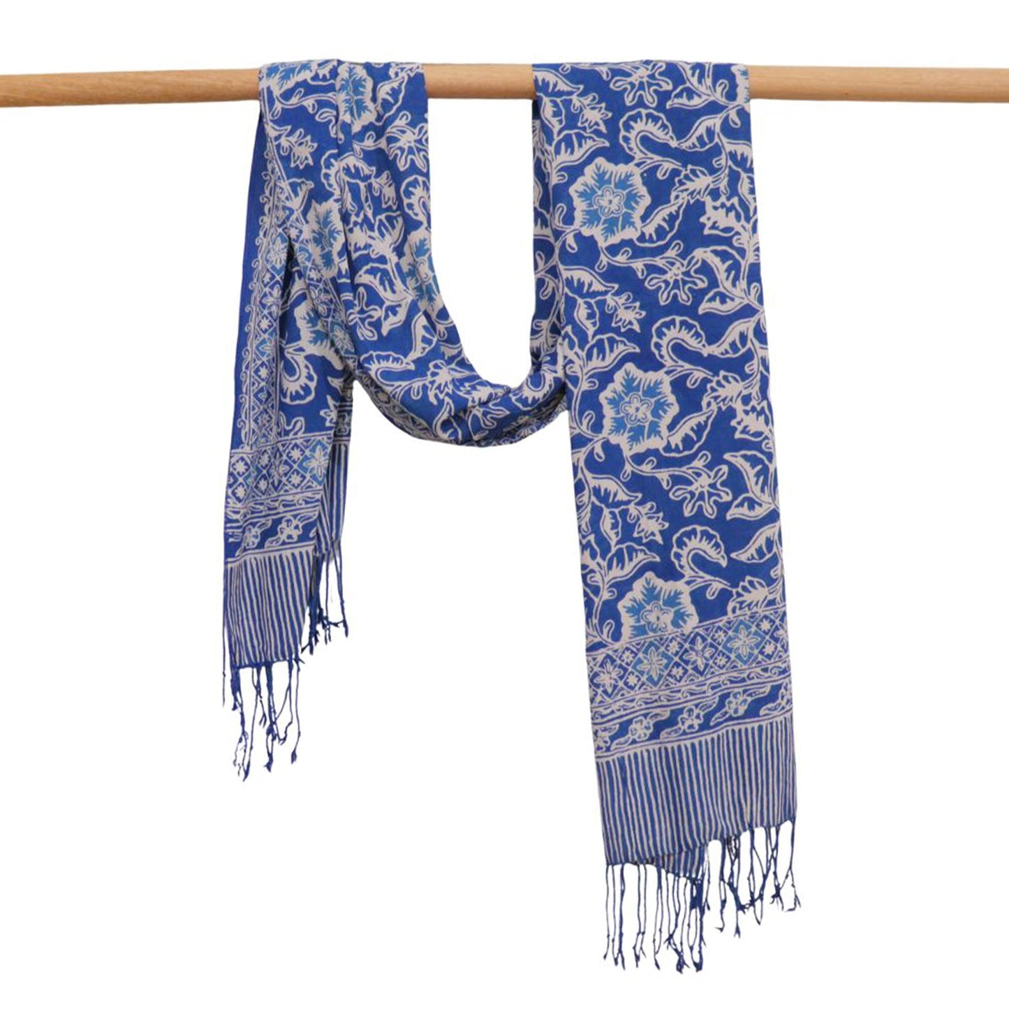 Handmade Batik Scarf, 100% Soft Cotton, Blue Tendril