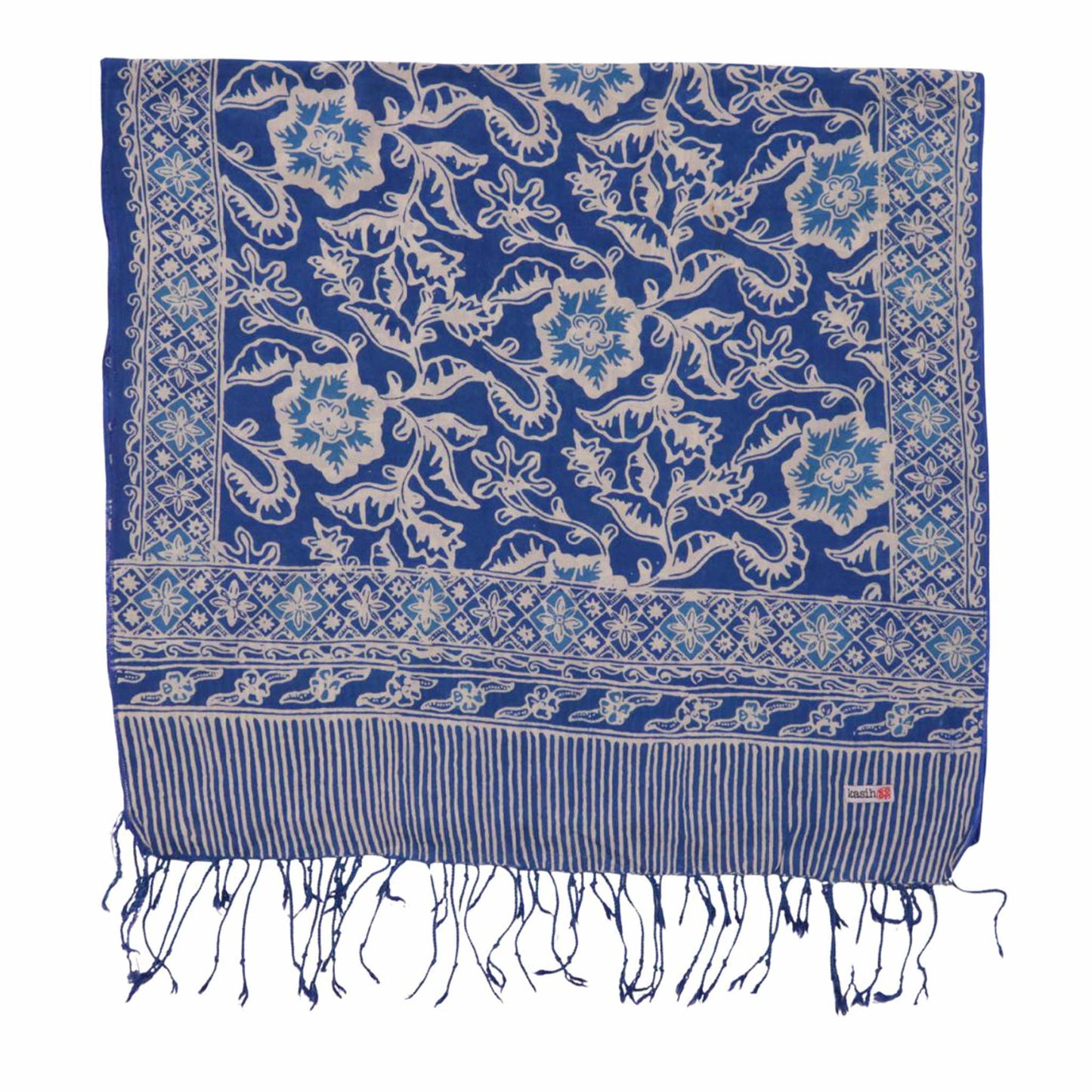 Handmade Batik Scarf, 100% Soft Cotton, Blue Tendril
