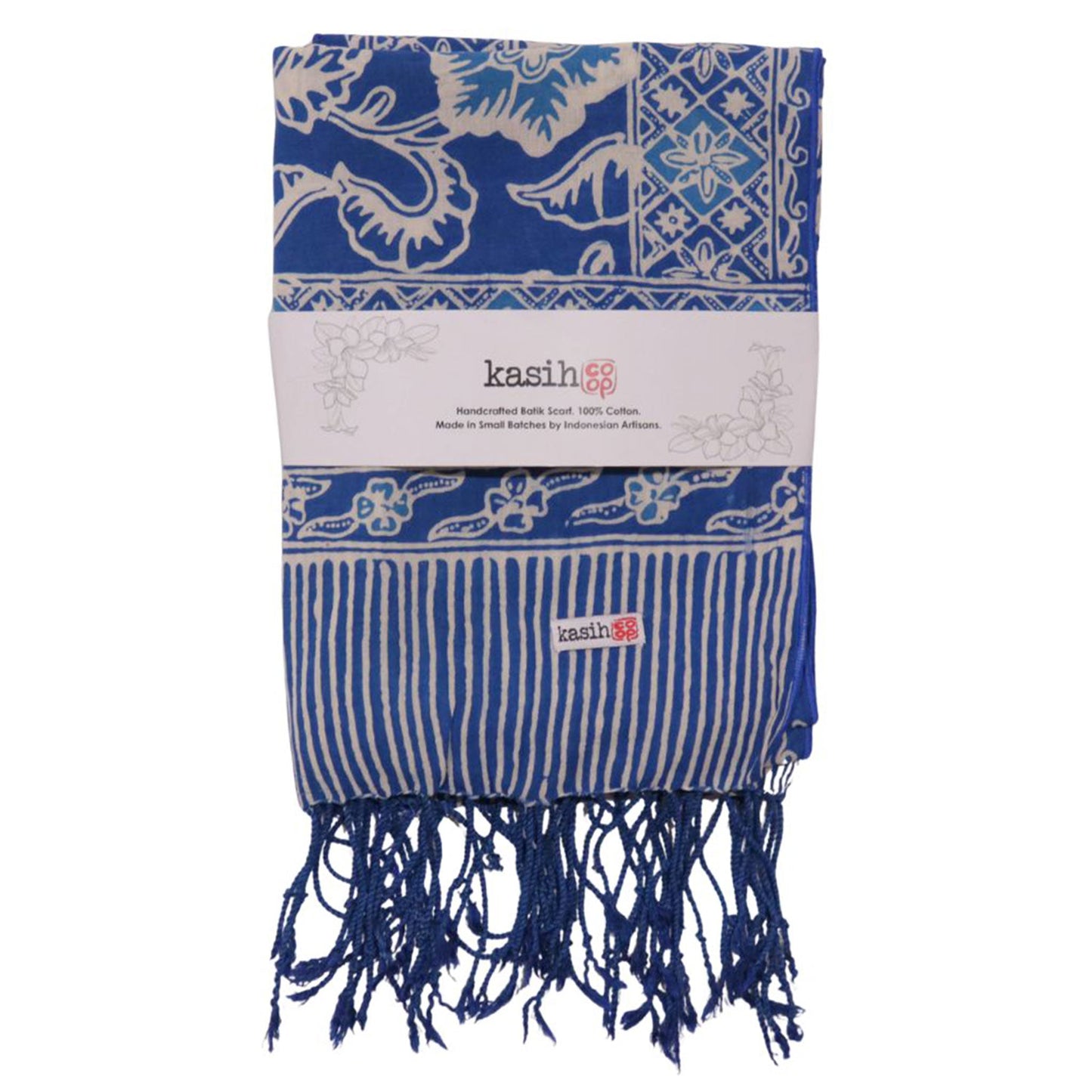 Handmade Batik Scarf, 100% Soft Cotton, Blue Tendril