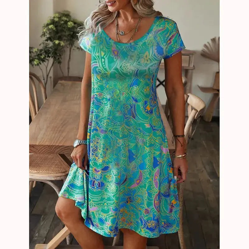 Loose Fit Printed Short Sleeve Dress